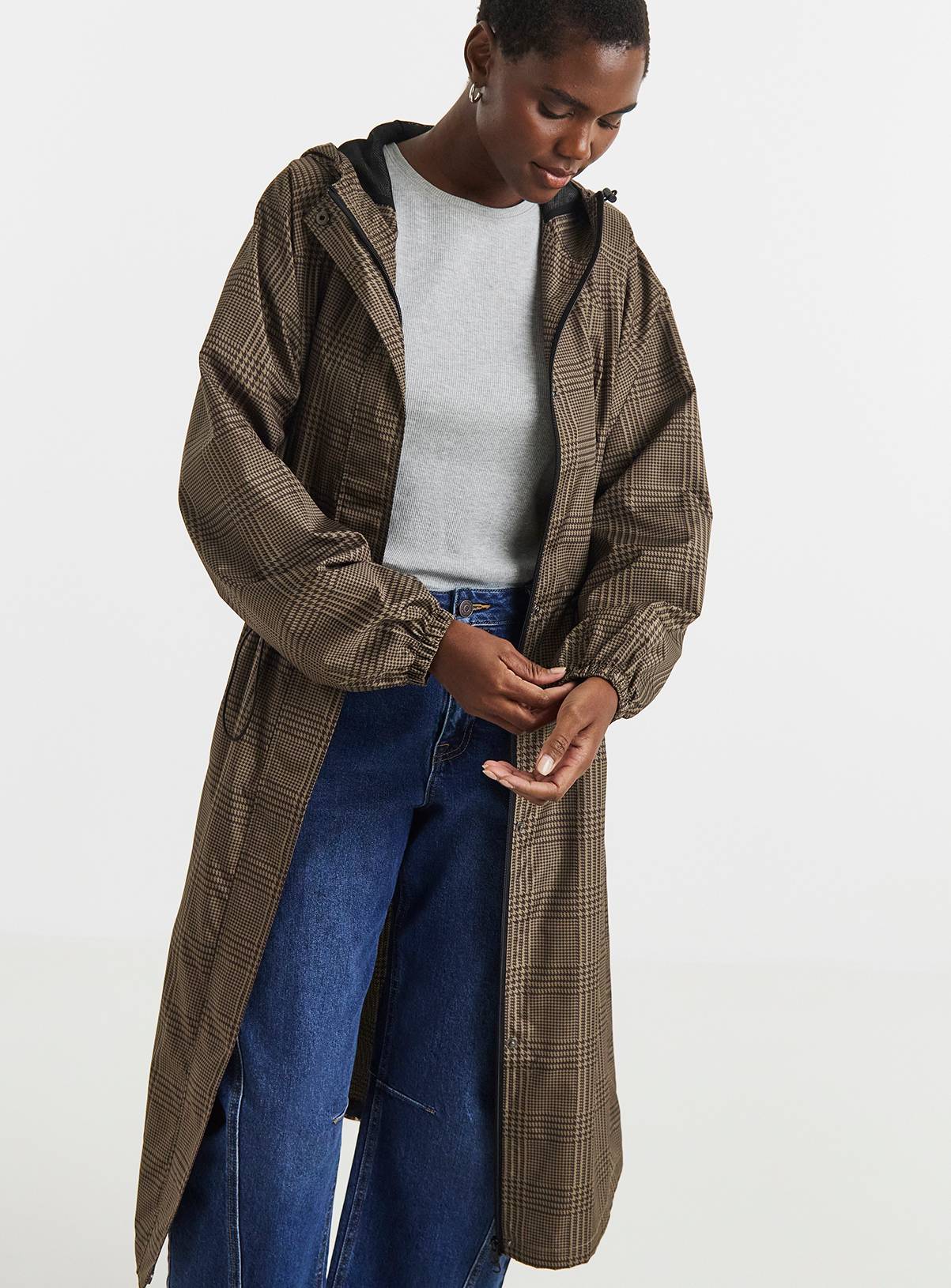 JD WILLIAMS Check Print Longline Lightweight Raincoat 32-34 - Image 3